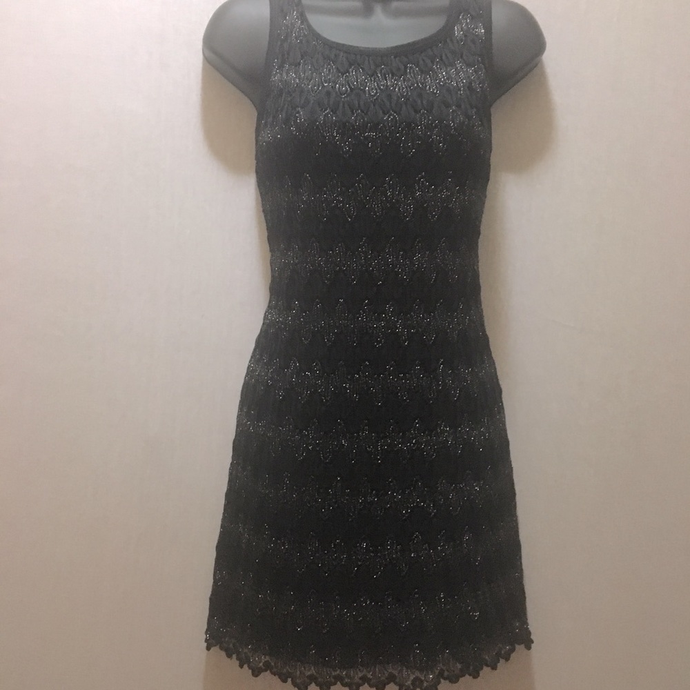 Vintage black & silver scalloped lace tank dress